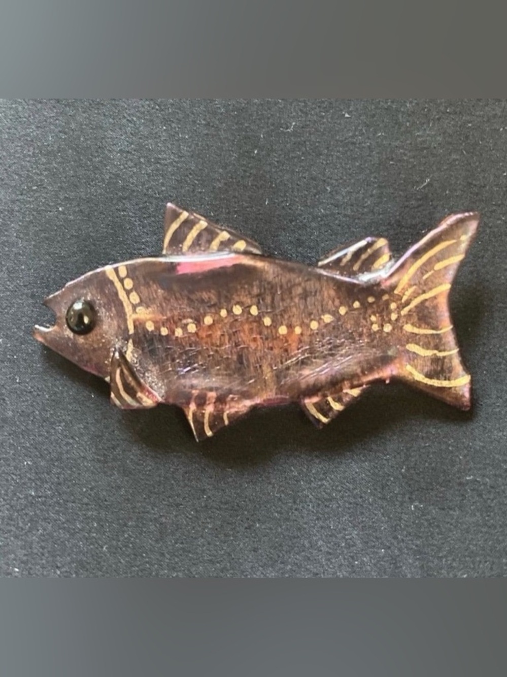 vintage painted glass fish brooch